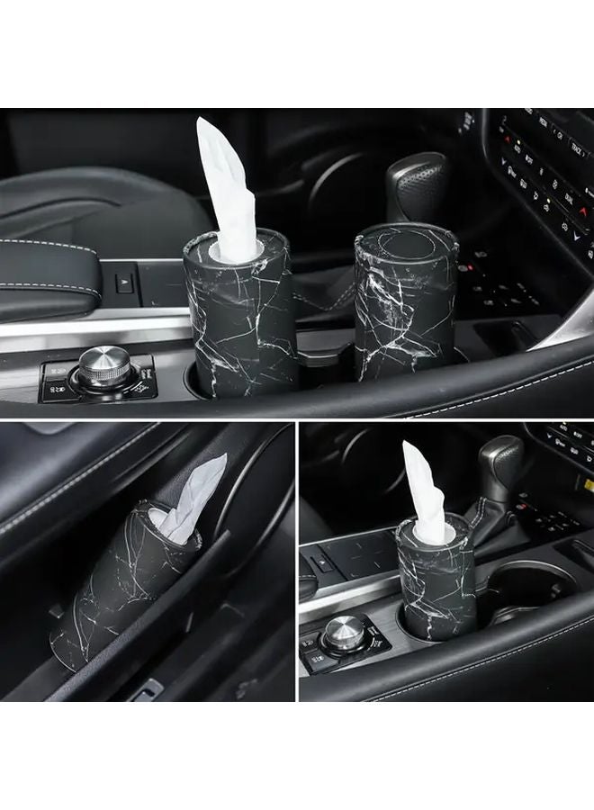 White Marble Car Cup Holder Tissue Dispenser Compact Round Design - Image 3